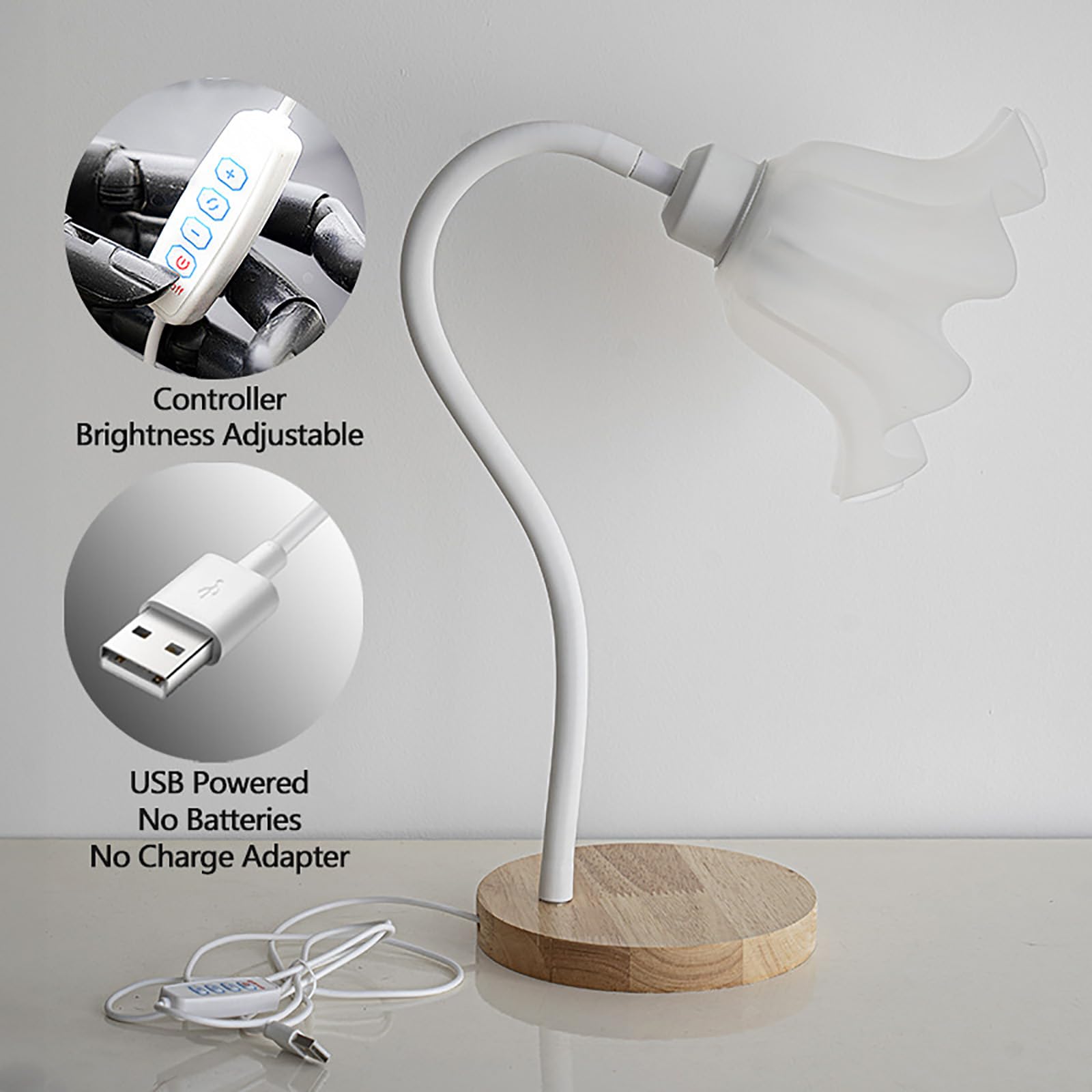 Blumen-Tischlampe, Schwanenhals, Maiglöckchen, Schreibtischlampe mit stufenlosem Dimmen, biegbar, Blumenlampe, augenschonendes Nachttischlicht, LED-Leselampe für Schlafzimmer, Lesen, Büro,
