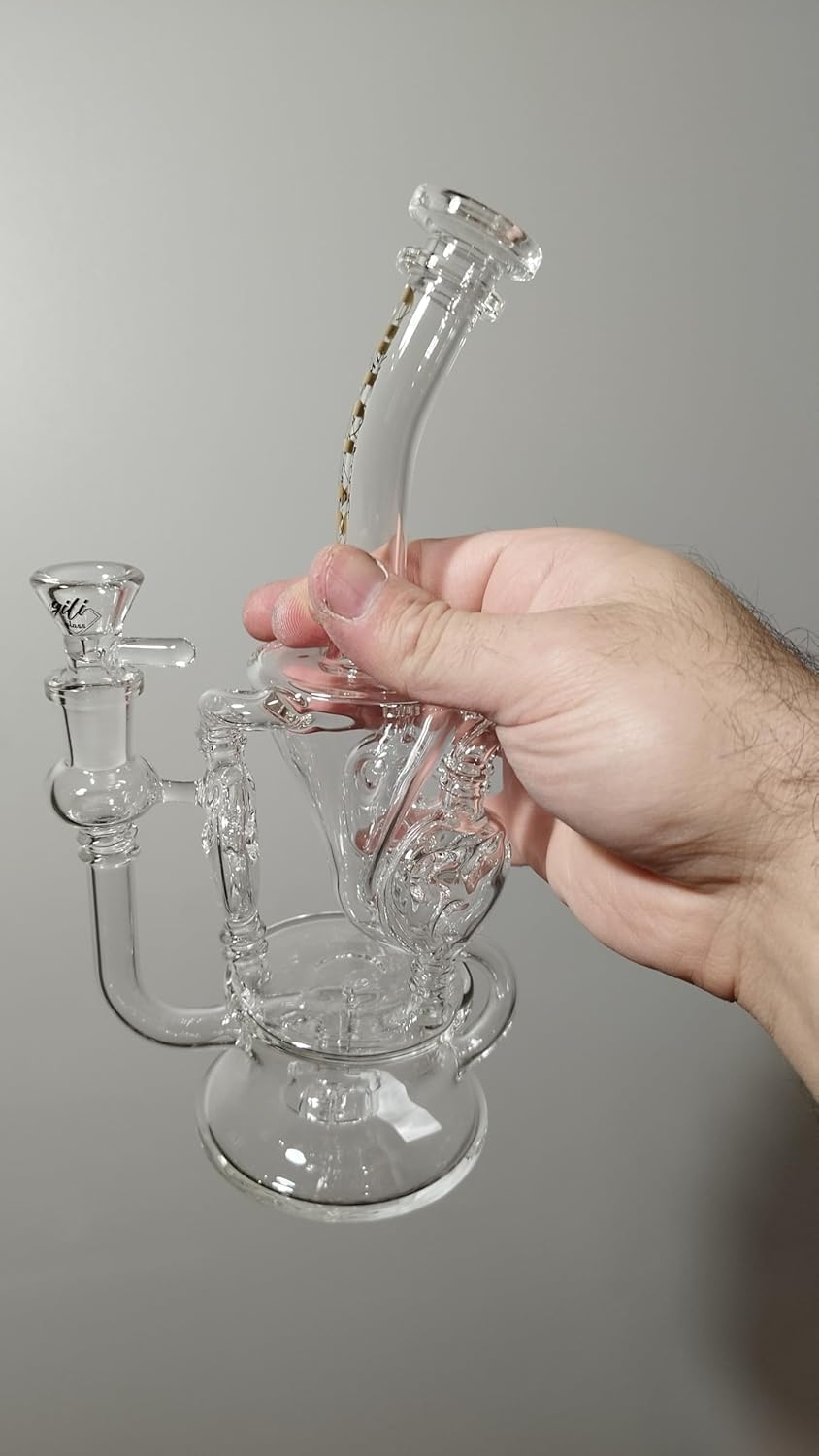 Bong pipa de agua de vidrio reciclador de 9,6" – 4 mm de grosor, 340 g, junta 14F