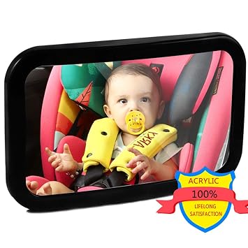 Baby Mirror for Car - Safety Car Seat Mirror for Rear Facing Infant with Wide Crystal Clear View - Adjustable Acrylic 360for Backseat - Safe, Secure and Shatterproof Black