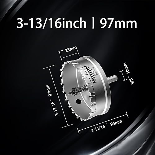 Miniatura 277 de Mollom Sierra perforadora de carburo resistente (2-1/2 pulgadas 2.520 in) con 2 brocas piloto, corte de agujeros de acero inoxidable, acero suave