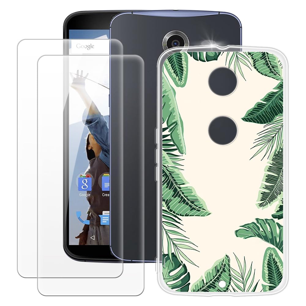 MILEGAO Google Nexus 6 Case + 2PCS Screen Protector Tempered Glass, Ultra Thin Bumper Shockproof Soft TPU Silicone Cover Case for Motorola Nexus 6 (5.96”)