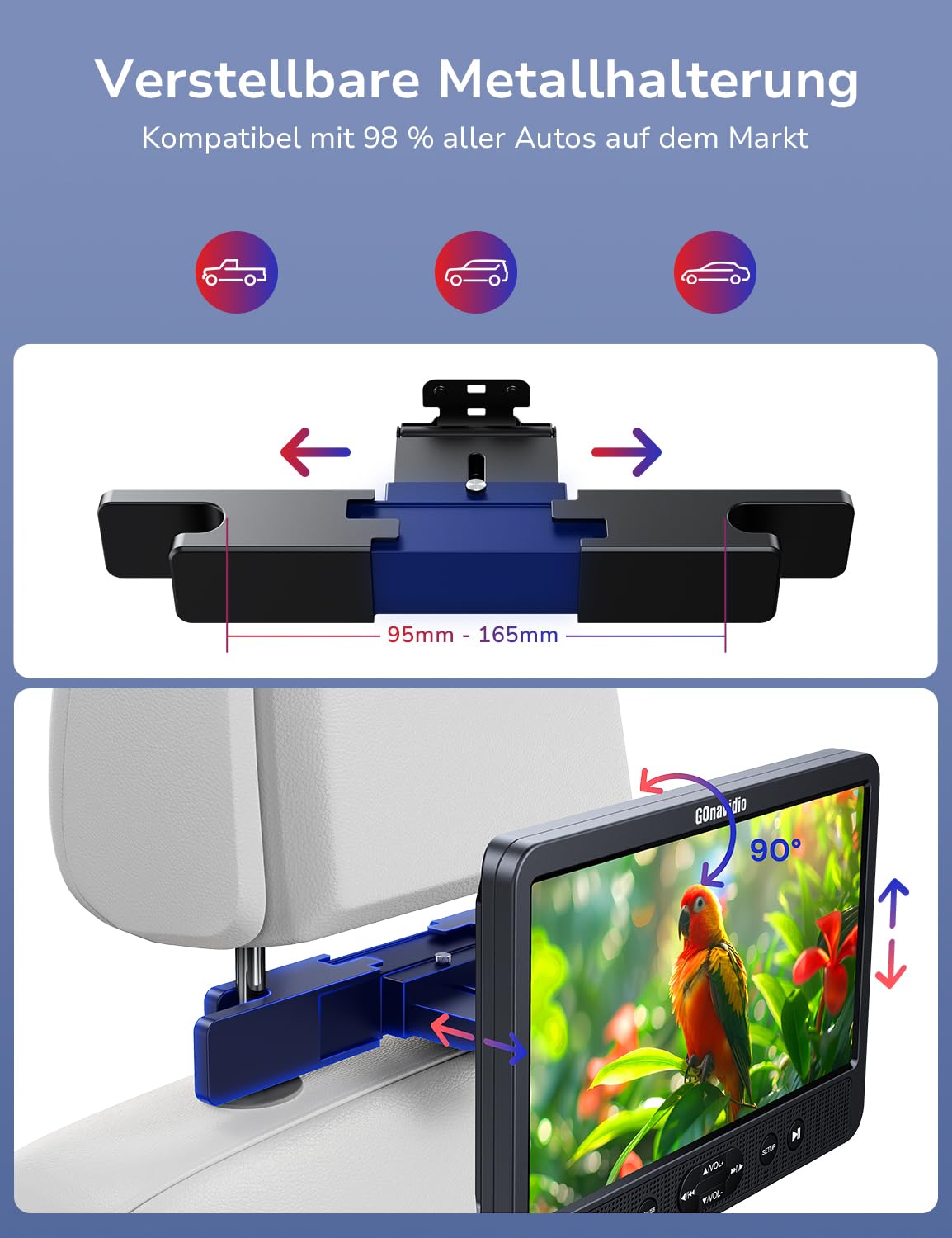 GOnavidio 10,5 Zoll Auto DVD Player 2 Monitore mit HDMI-Eingang, Kopfhörern, Monitore Kopfstütze, Auto Fernseher Rücksitz unterstützt für USB/SD-Karte, AV-EIN-/Ausgang, ohne Akku
