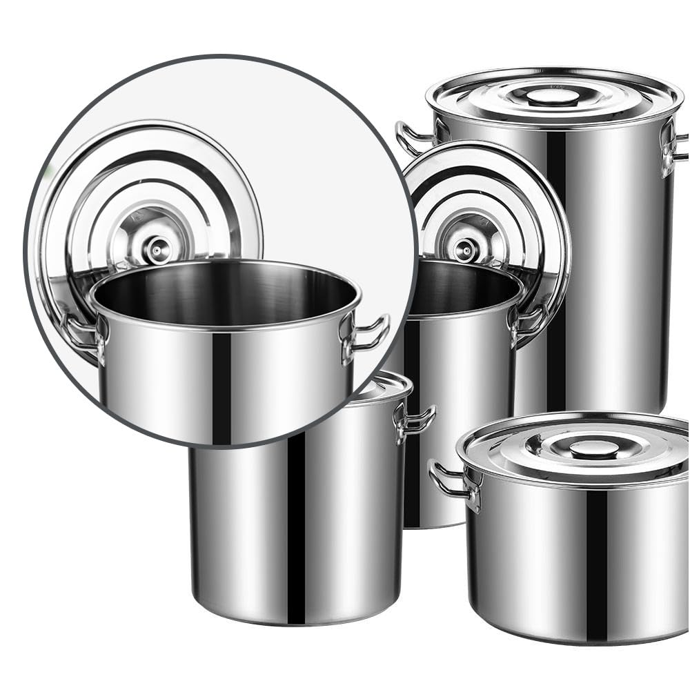 Grande pentola in acciaio inox con coperchio, versatile per casa e ristorante, dimensioni da 5,5 l a 160 l, perfetta per zuppe, stufati e conserve. Acciaio: 45 l, profondità: 40 cm x altezza