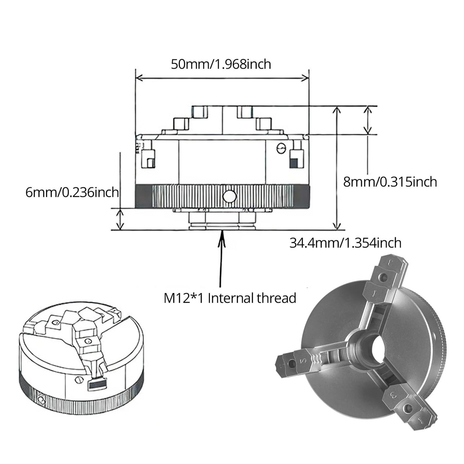 3-szczękowy samocentrujący uchwyt tokarski 50 mm z adapterem do mini tokarki