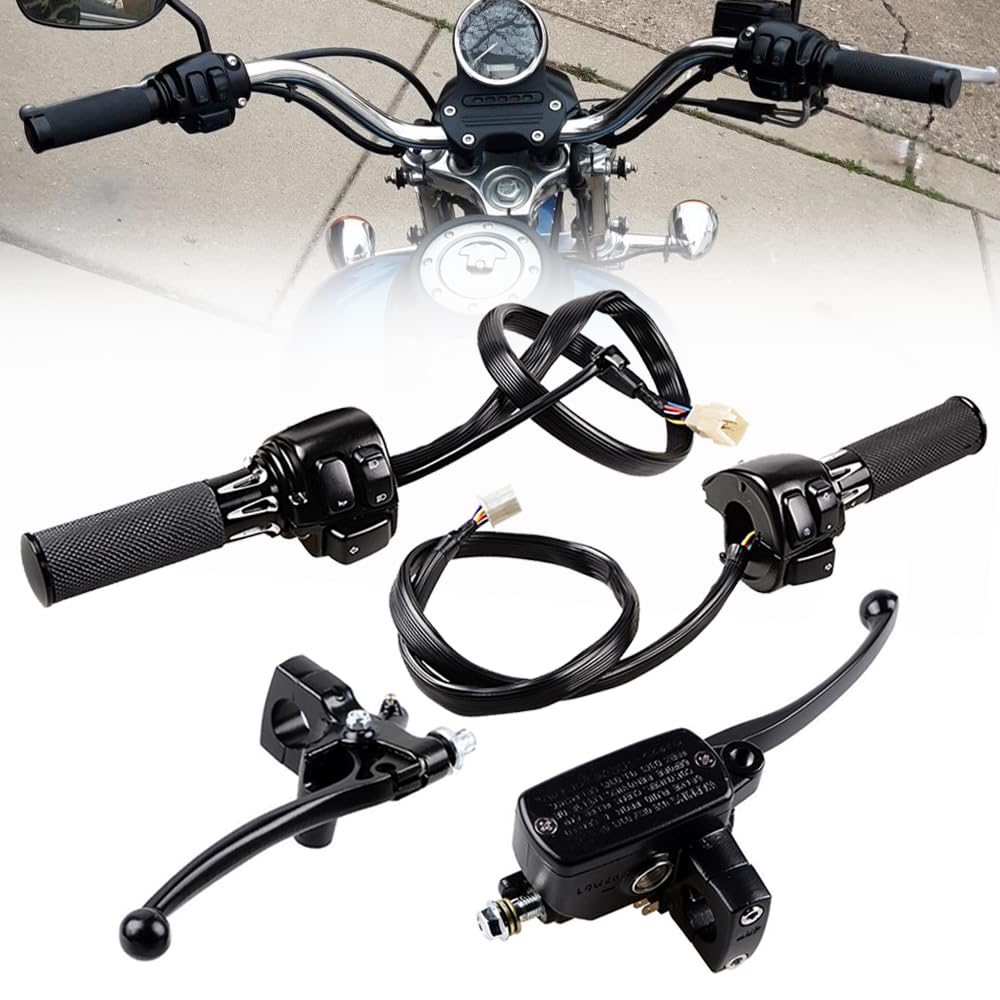 AutoXcessori Black kit Control Switches with Wiring Harness + Left Clutch Lever & Right Hydraulic Brake Master Cylinder + Hand Grips for 1