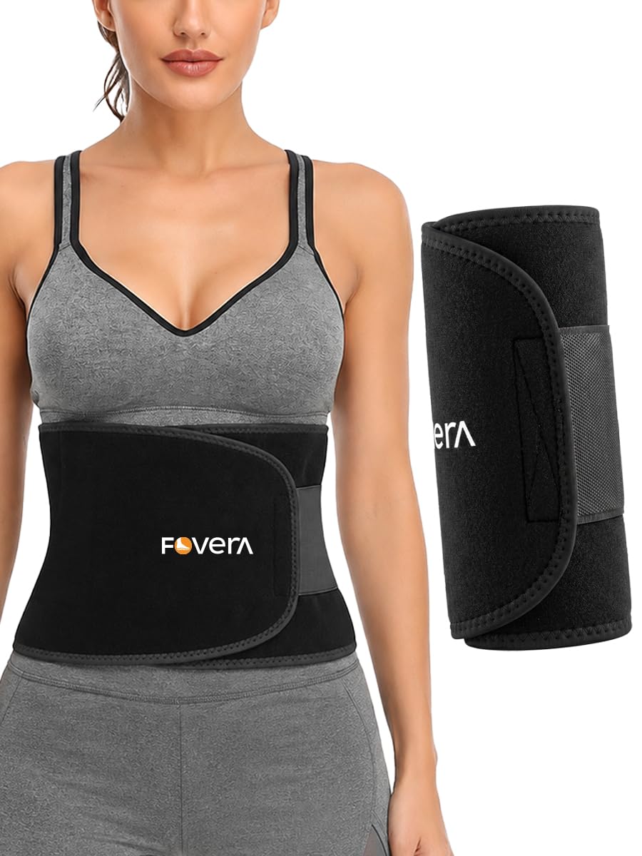 FOVERA Neoprene Waist Belt for Men & Women | Sweat Enhancing Tummy Wrap for Workout & Fitness | Supports Core & Promotes Heat During Exercise | Adjustable Stomach Belt (Fits Upto 47 Inches) Black-image-20
