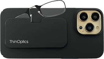 ThinOptics Slimline iPhone Case + Rectangle Reading Glass, iPhone 15 Pro Max Case/Black Glasses, 44 mm