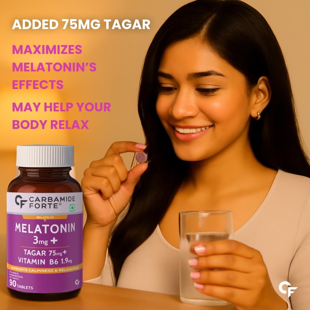 Carbamide Forte Melatonin 3Mg With Tagara 75Mg Sleeping Aid Pills 90 Tablets (Pack Of 2), 400 Grams — Amazon image 8