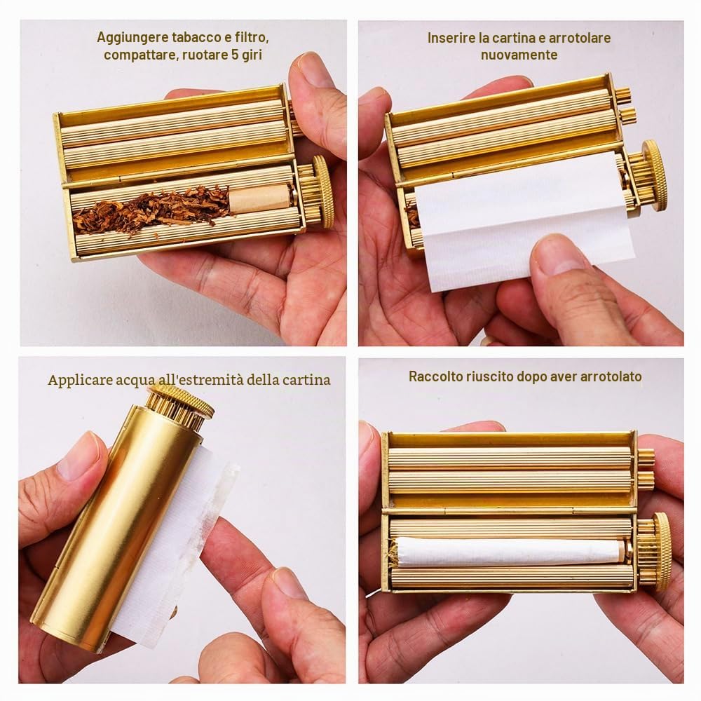 Rush di Sigarette Vintage, Rullo per Giunti a Ruota ZA in Ottone, Rullo di Sigaretta in Rame Puro a Mano Supporta la Carta per Sigarette da 70 mm,Round,ZA
