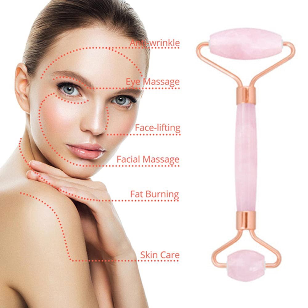 Rose quartz rouleau minceur visage massager cutané outil de levage outil de levage jade rouleau double tête naturel jade massage facial pierre de massage-1 rouleau