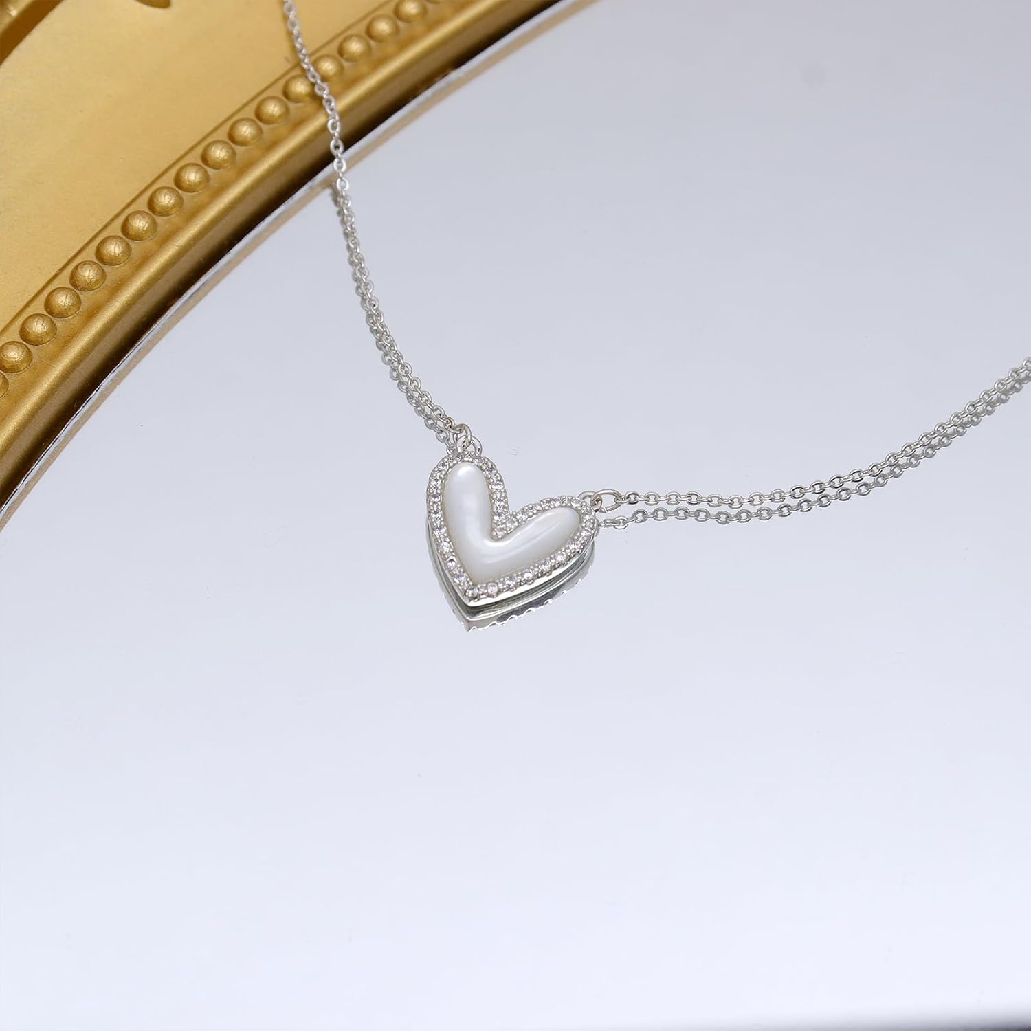 Sonateomber Gold Silver Heart Pendant Necklace for Women, Dainty Cute CZ Rhinestone Pearl Love Dangle Adjustable Chain Choker Necklaces Wedding Prom Accessories Fashion Jewelry Gift - Image 5