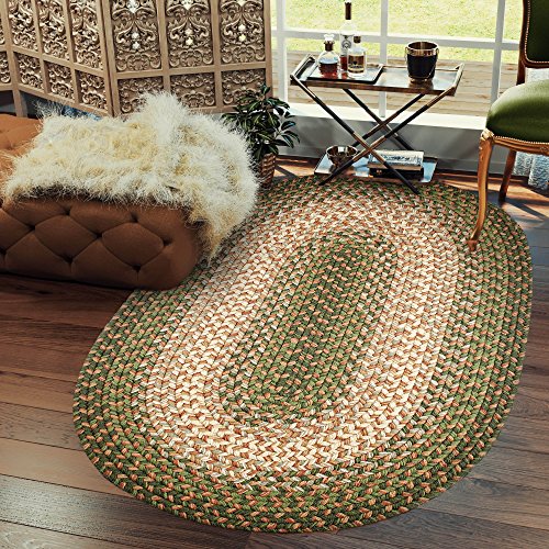 Hartford 2' X 3' Oval Braided Rug Indoor/Outdoor Rug Kitchen Rugs in Green