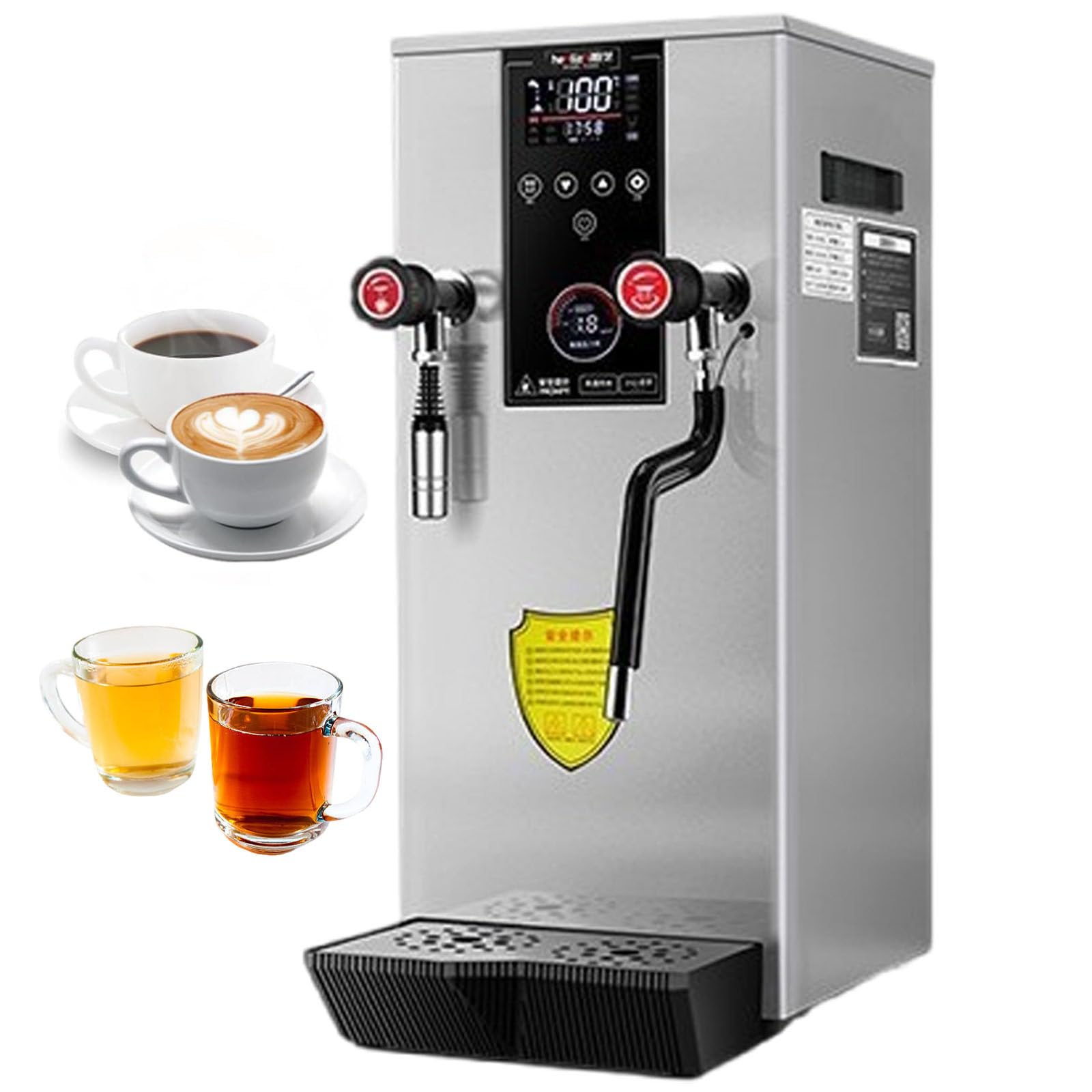 Espumador de leche de vapor comercial de 12 L y 2500 W con pantalla LED