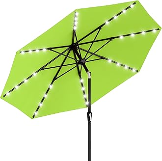 AreShark 9FT Patio Umbrella with Solar Lights, 32 LED Lighted Pool Umbrella w/Tilt and Crank, Outdoor Market Solar Umbrellas for Garden, Deck, Backyard, Pool and Beach, Apple Green