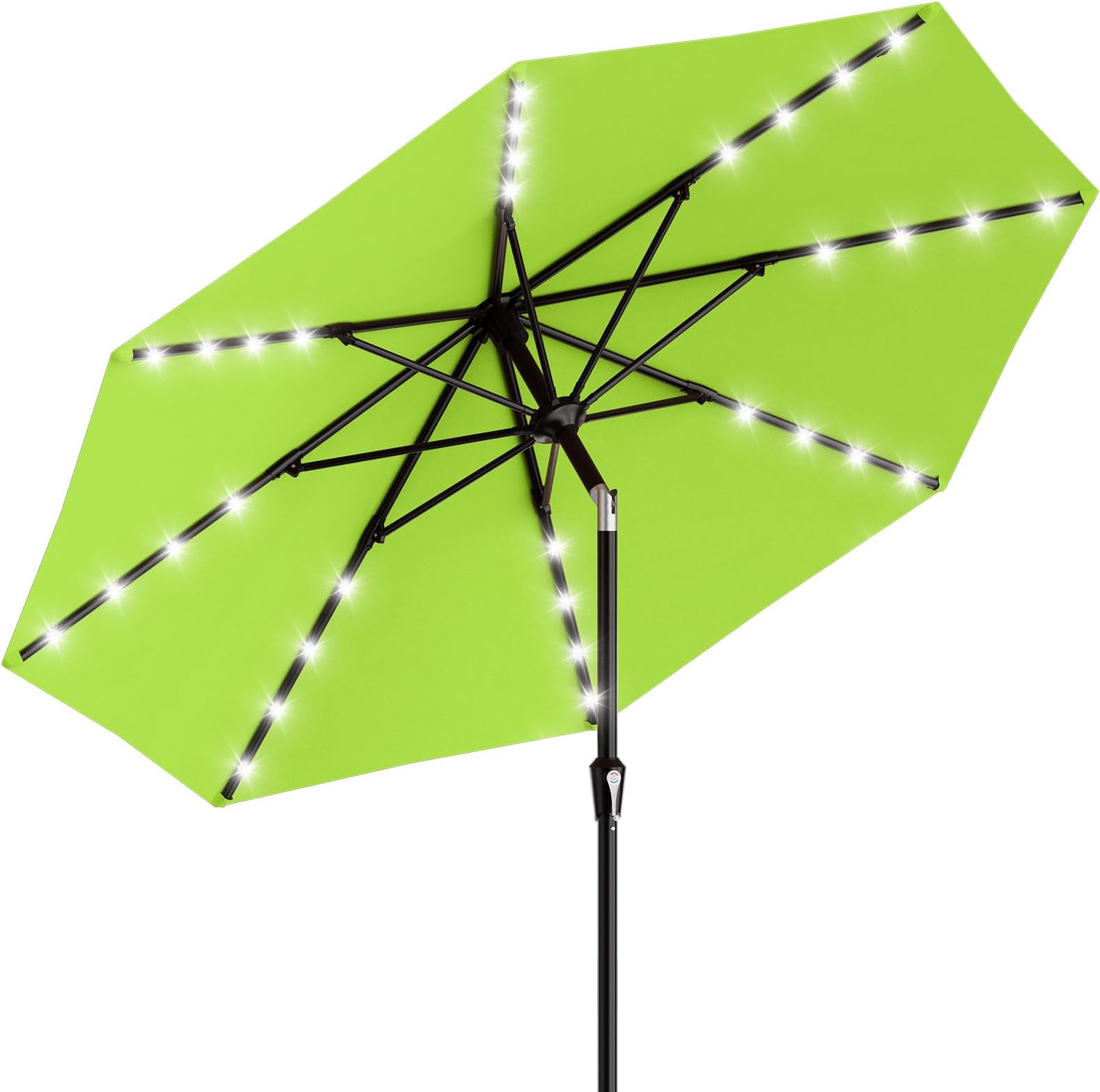 AreShark 9FT Patio Umbrella with Solar Lights, 32 LED Lighted Pool Umbrella w/Tilt and Crank, Outdoor Market Solar Umbrellas for Garden, Deck, Backyard, Pool and Beach, Apple Green
