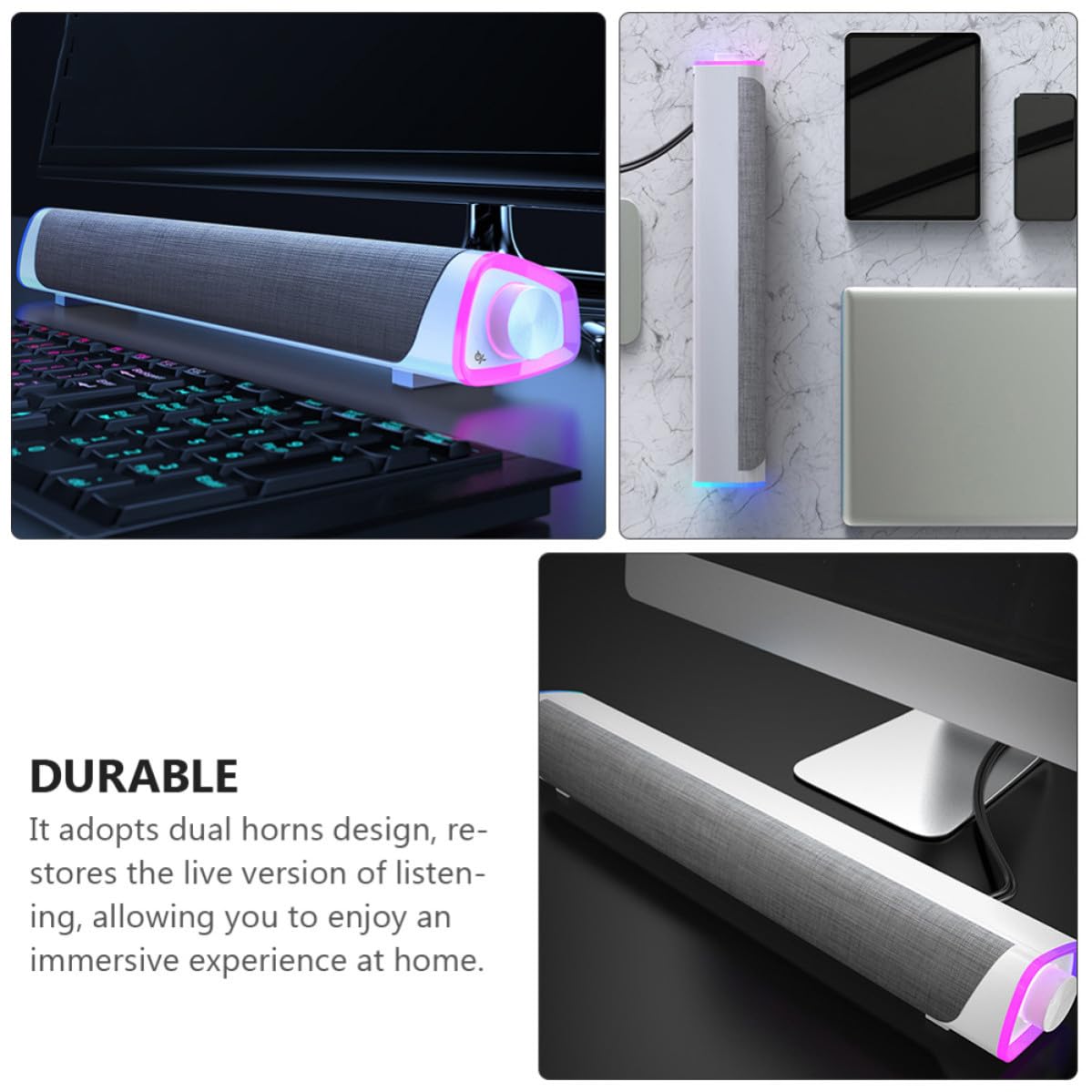 Uonlytech Soundbar Stereo per Computer 6w a Doppio Altoparlante | Tessuto, Risposta 25hz-20khz, Rapporto Segnale-rumore 80, Design Compatto e Portatile
