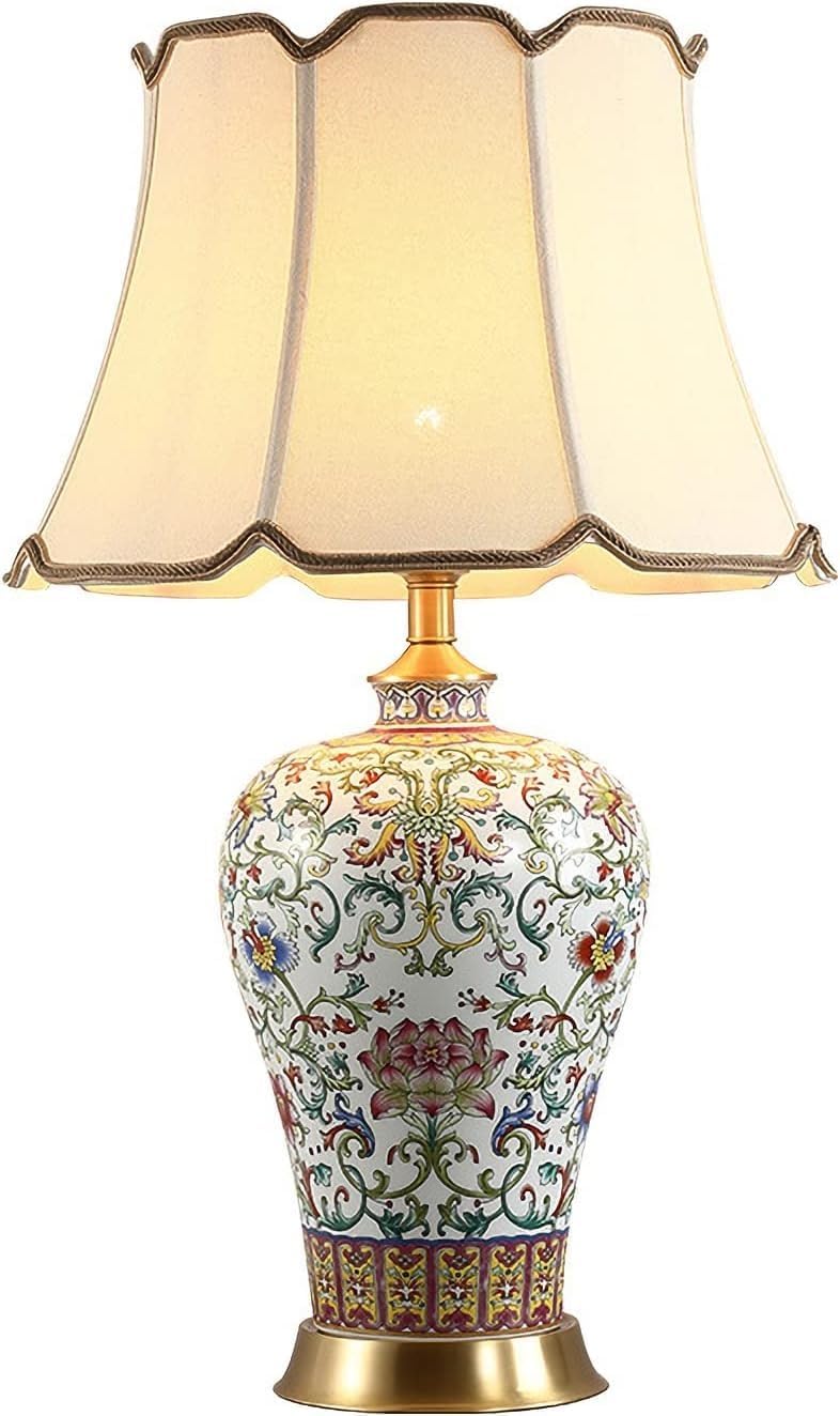 Lamp Bed Farmhouse Ceramic Table Lamps with White Fabric Lampshade and Body Chinoiserie Office