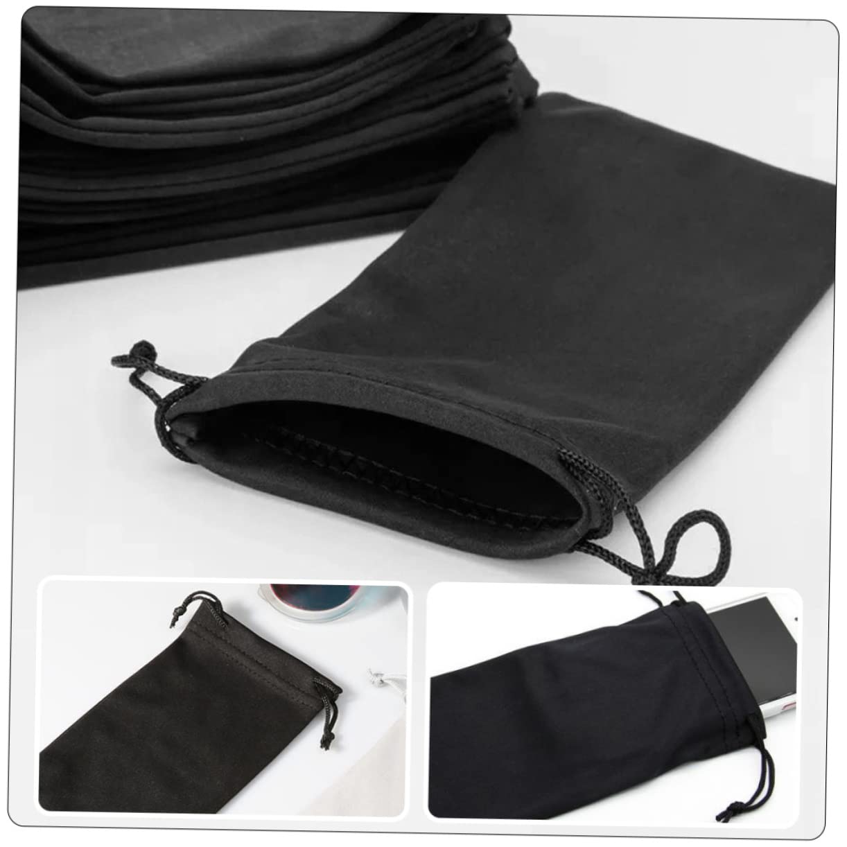 Sosoport Kordelzugtasche Für Sonnenbrillen Sonnenbrillenetui Kinderbrille Gehäuse Sonnenbrillentasche Schnee Taschen Goggle Schlankes Brillenetui Gläser Black Flanell