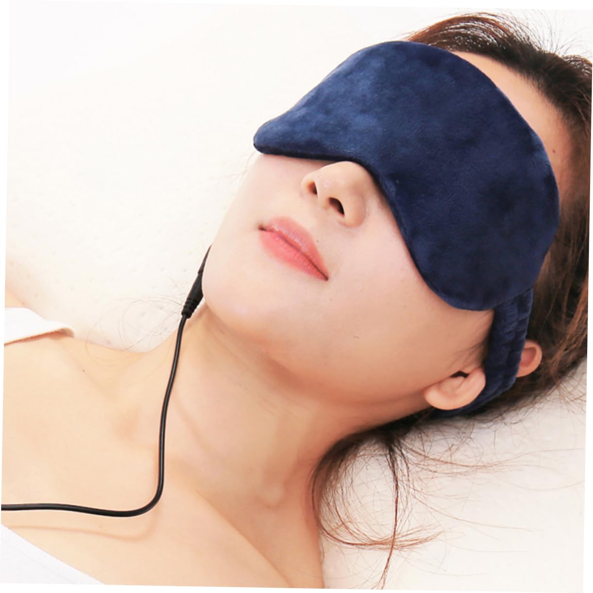 USB Charging Hot Compress Eye Mask Shading Eye Patch Elastic Dark Blue for Travel with Carry Bag