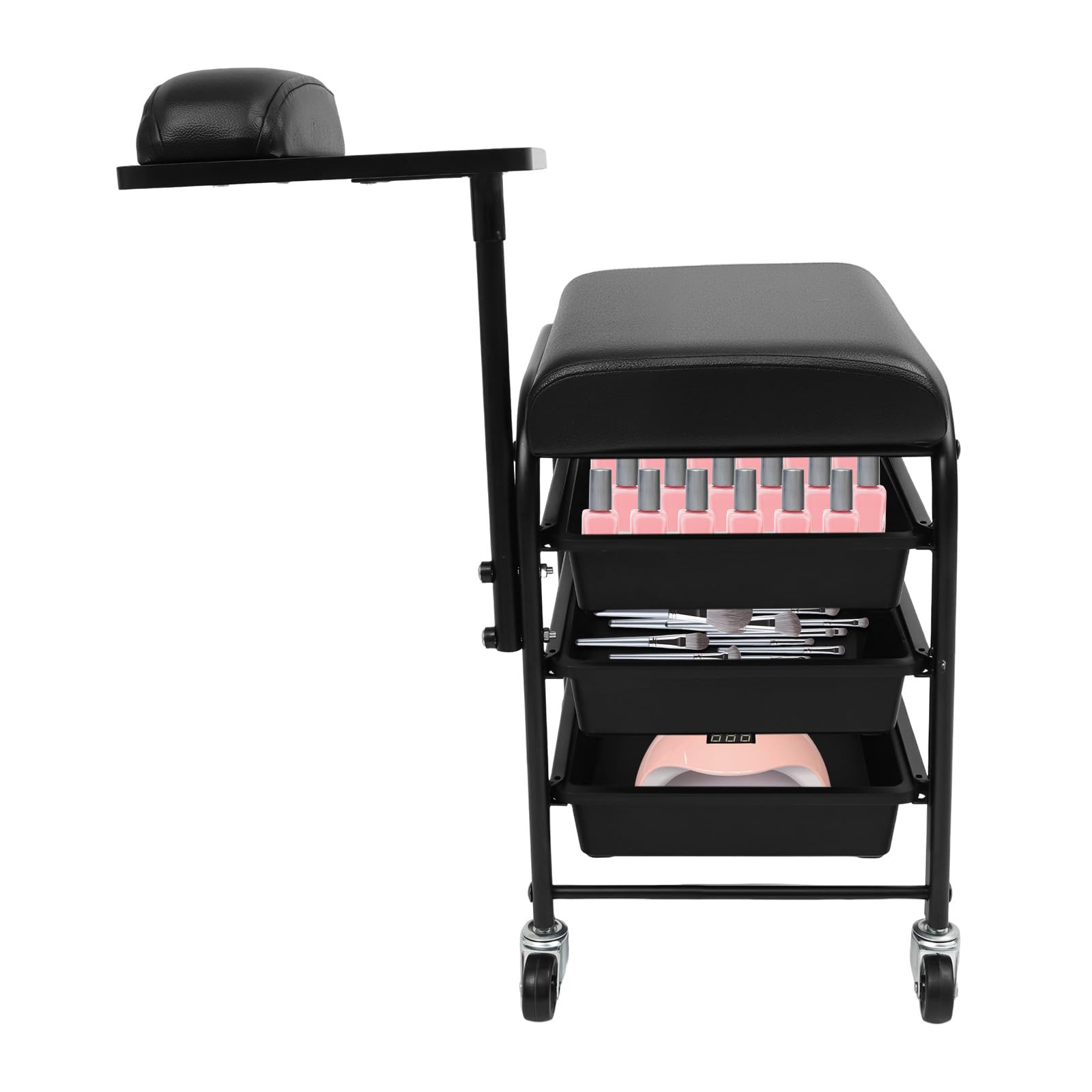 Carrello per salone di bellezza, con 3 cassetti e vassoio girevole a 360°, con ruote, per poggiapiedi, pedicure, manicure, fino a 75 kg
