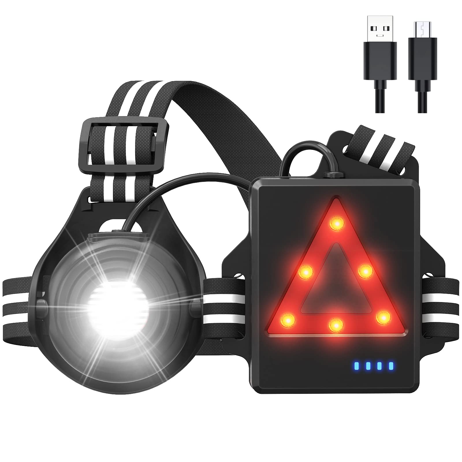 Veik Running Light, Run Light with 90°Adjustable Beam Angle and 700 Lumens, 360°Reflective Band, USB Rechargeable Led Chest Light for Runners Joggers Dog Walking, IPX5 Waterproof