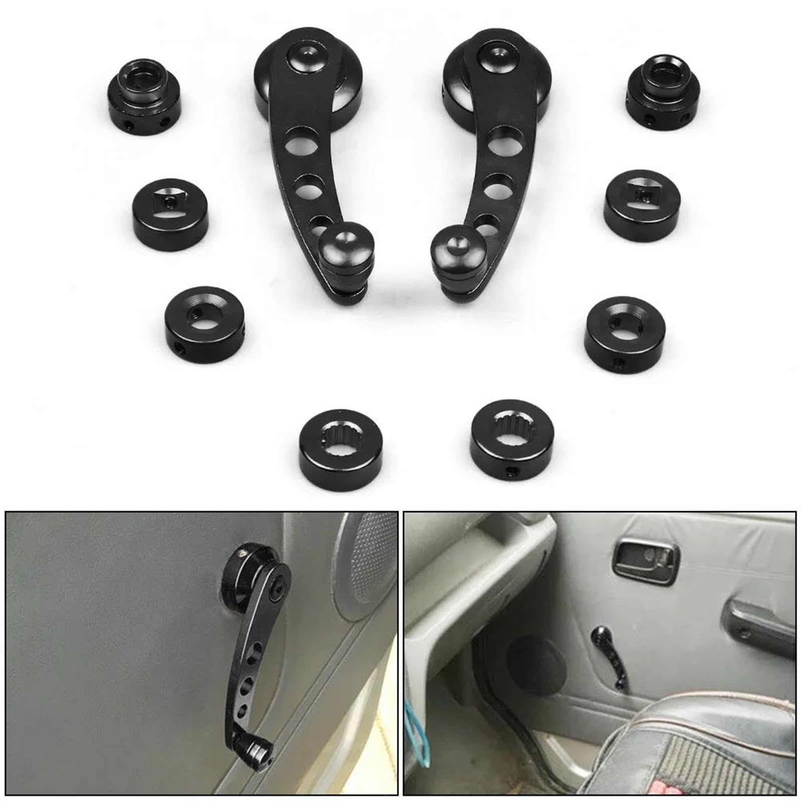 Fensterheberschalter 1Set Universal Auto Fenster Griff Wickler Riser Ersatz Wickler Kurbel Riser Fenster Griffe Aluminium Legierung Elektrische Fensterschalter(Silber)