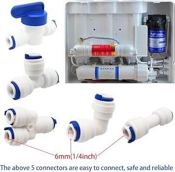 CESFONJER RO Water Filter Fitting, 1/4 Pushfit Straight Connector for Water Pipe, Push in to Connect Water Tube Fitting Set Pack of 20(Y+T+I+L Type Combo + Shut-Off Valve)
