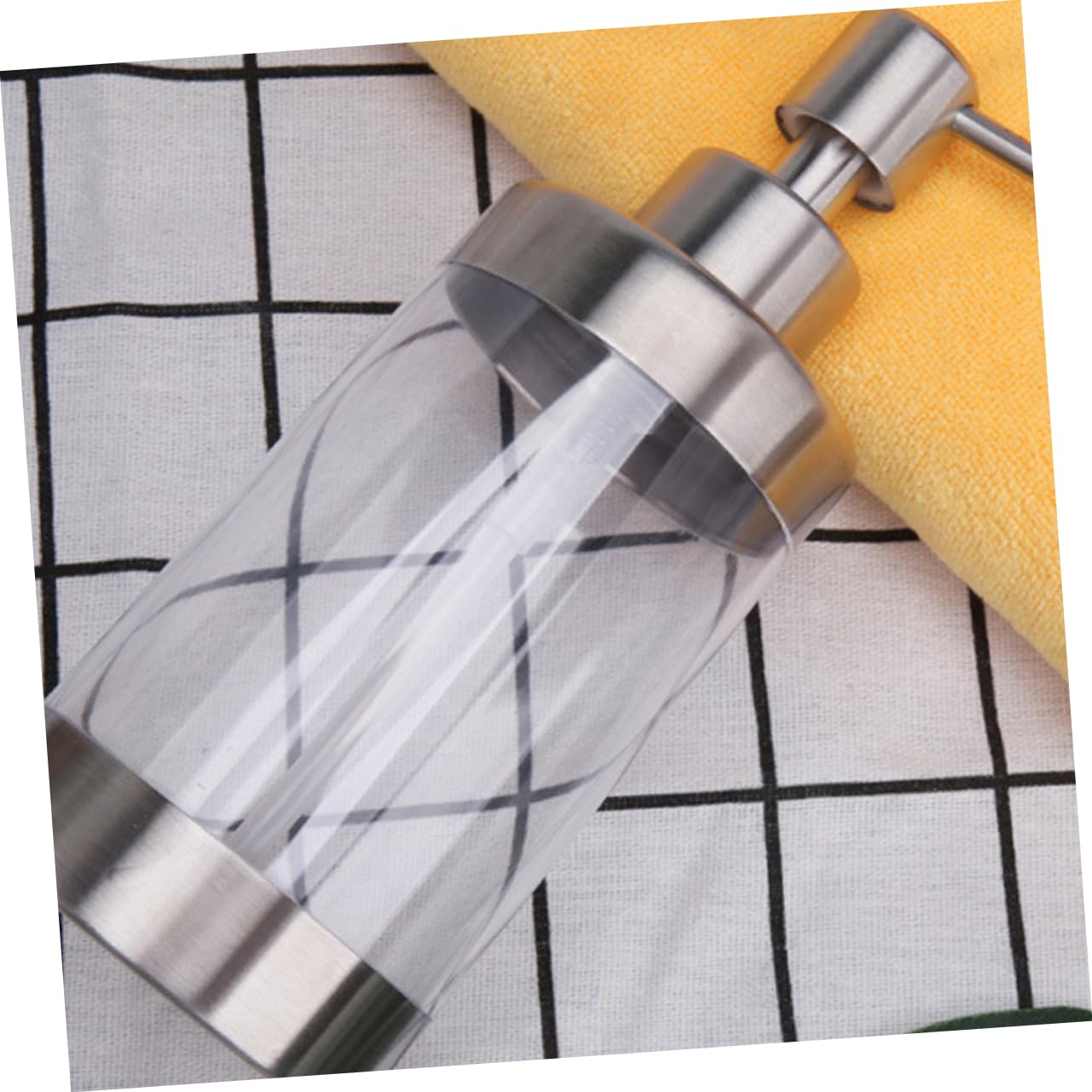 Dosatore Sapone Liquido 350ml, in Acciaio Inox e Acrilico, Flacone Trasparente Ricaricabile, 2 Pezzi per Bagno e Cucina