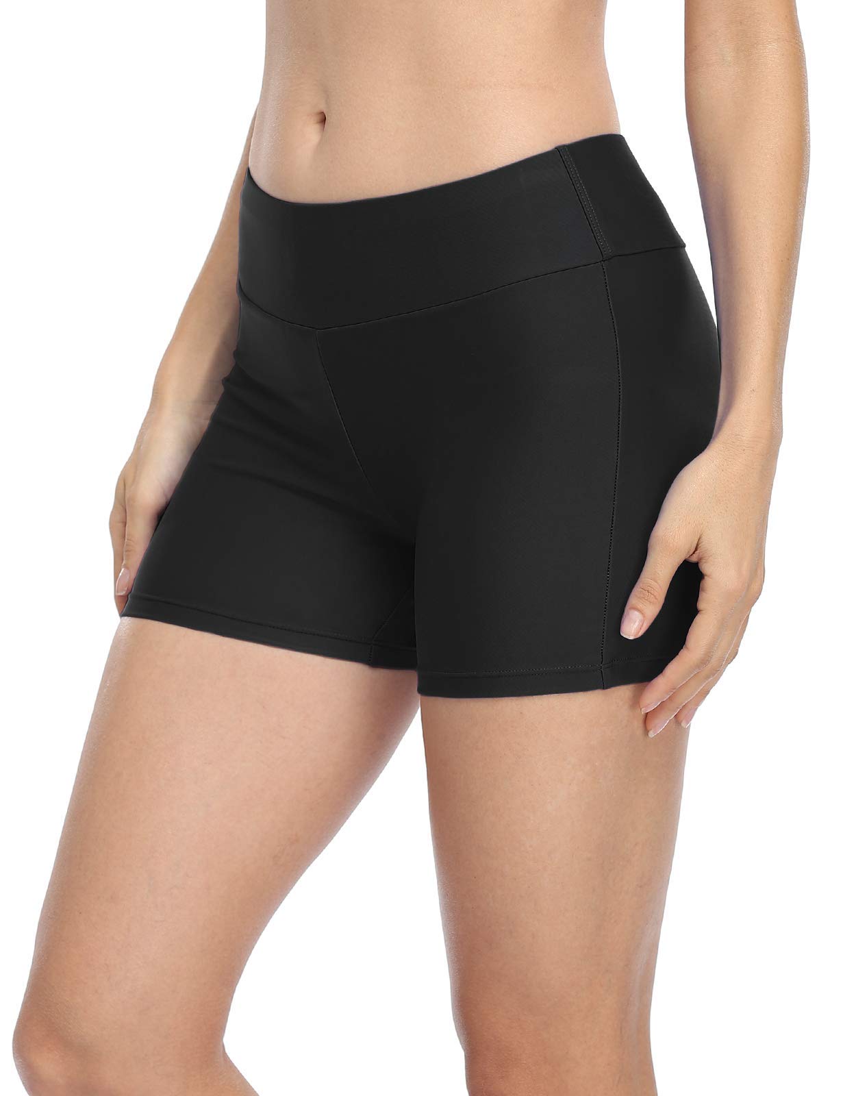 Women's Swim Shorts UPF 50+ Swimming Bottom Rash Guard Boardshorts Active Bike Shorts with Briefs Black 24-image-0