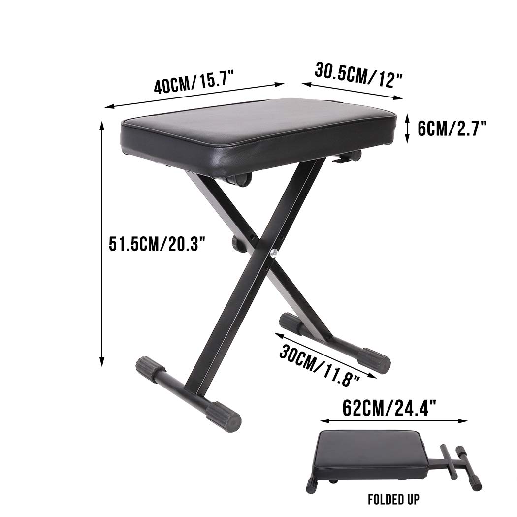 UNHO Banco para Piano y Teclado Taburete Plegable con Patas en X para Piano 3 Alturas Ajustables 48/51.5/53.5cm con Asiento Cómodo Carga Máx 80kg