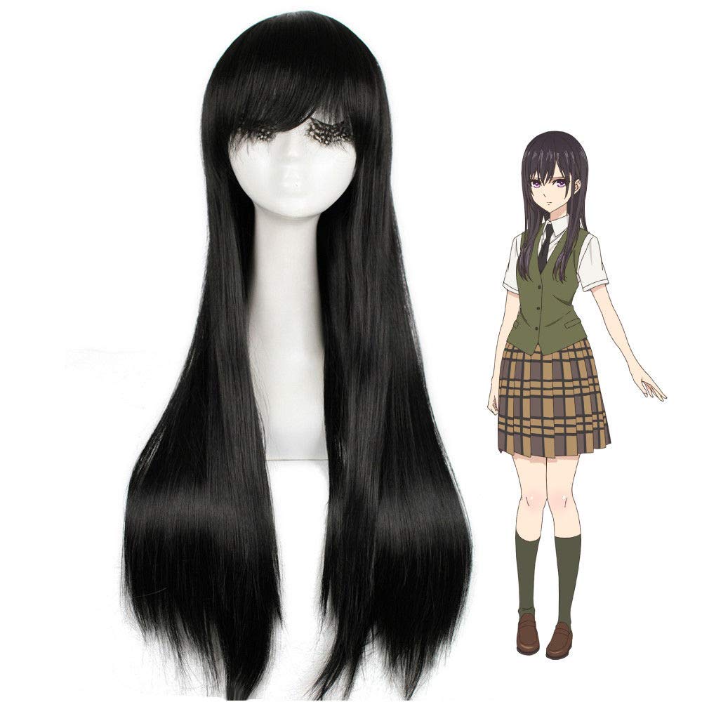 Citrus Aihara Mei Sailor Mars Long Straight Black Hair Cosplay Wigs 70Cm + Free Wig Cap