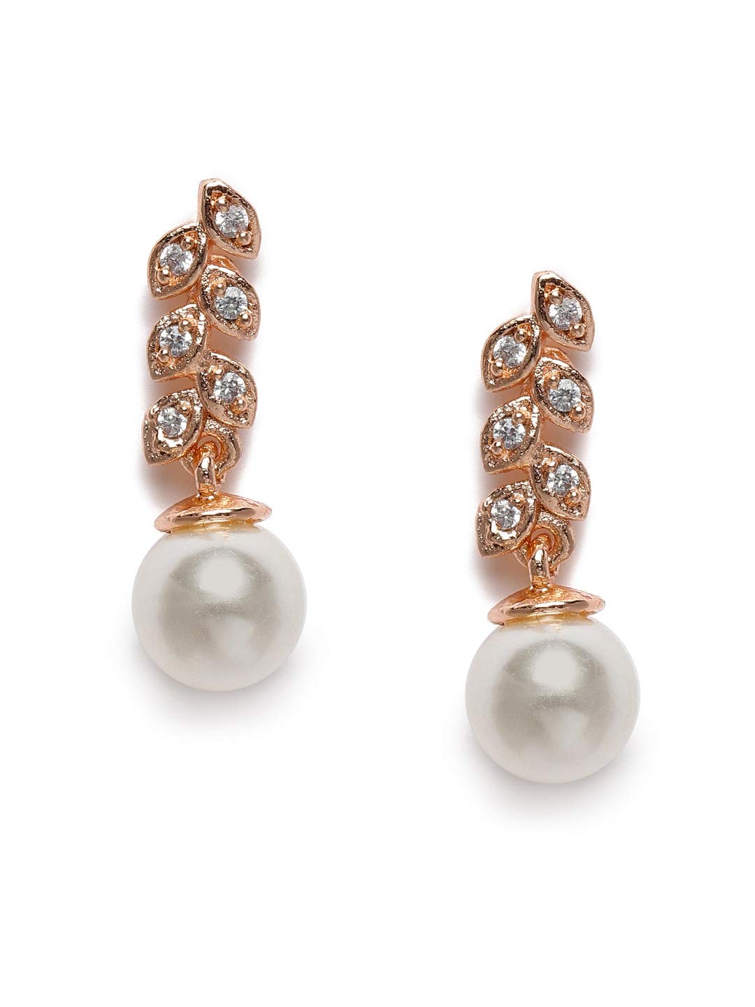 Zaveri Pearls Rose Gold Cubic Zirconia & Pearl Drop Contemporary Brass Earring For Women-ZPFK10090 (B08YX3WNZ9) Amazon Price History, Amazon Price Tracker