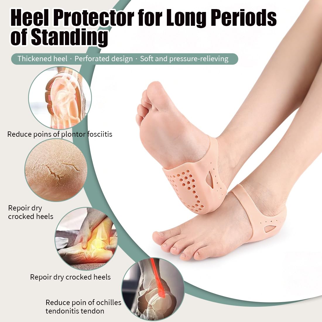 Protector de Talón de Gel para Fascitis Plantar - Copa de Talón para Hombres & Mujeres, Talla 36-43, Alivia Dolor de Tendón de Aquiles & Talones Agrietados