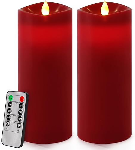 Velas sin llama de 7 x 3 pulgadas, velas LED de llama móvil parpadeante, velas que funcionan con pilas con control remoto y temporizadores, color