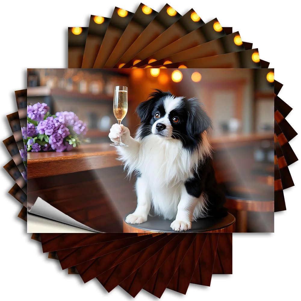 Fzfn Colour Saying Bathroom Accessories Decor Easy Apply | A Dog Toasts With A Glass Of Champagne Fluffy Cover Peel And Stick(6X9cm)
