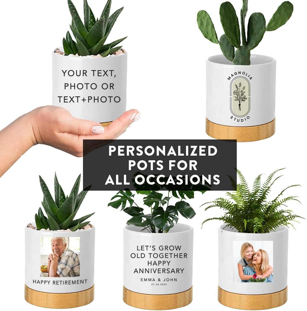 Andaz Press 4" Fully Personalized Garden Pot with Photo, Garden Custom Flower Pot, Garden Personalized Pots for Plants with Drainage Hole, Valentines Day, Birthday, Anniversary, Retirement Gifts