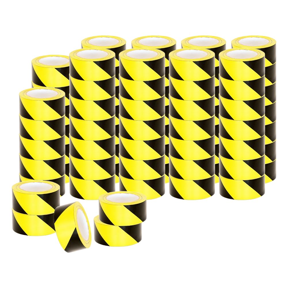 Venuscello® 72 x Floor Marking 50mm x 33m LDPE Black & Yellow Heavy Duty High Visibility Floor Hazard Lane Tape