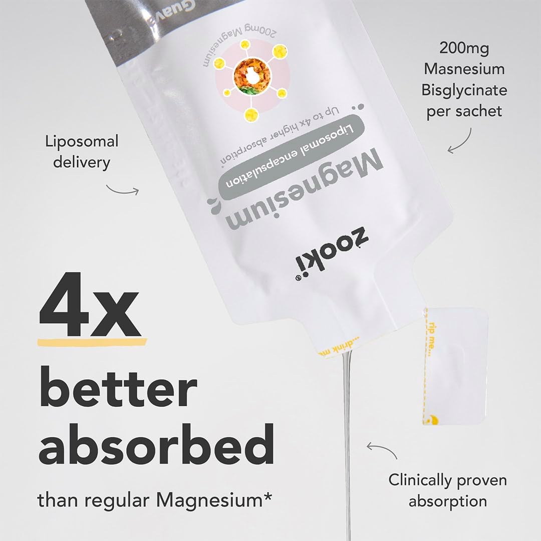 Zooki Liposomal Magnesium Glycinate 1500mg Liquid – 4X Higher Absorption – Great Taste, Sugar Free, Vegan – Alternative to High Strength Magnesium Tablets – Sleep, Stress, Muscle Cramps (30 Servings)