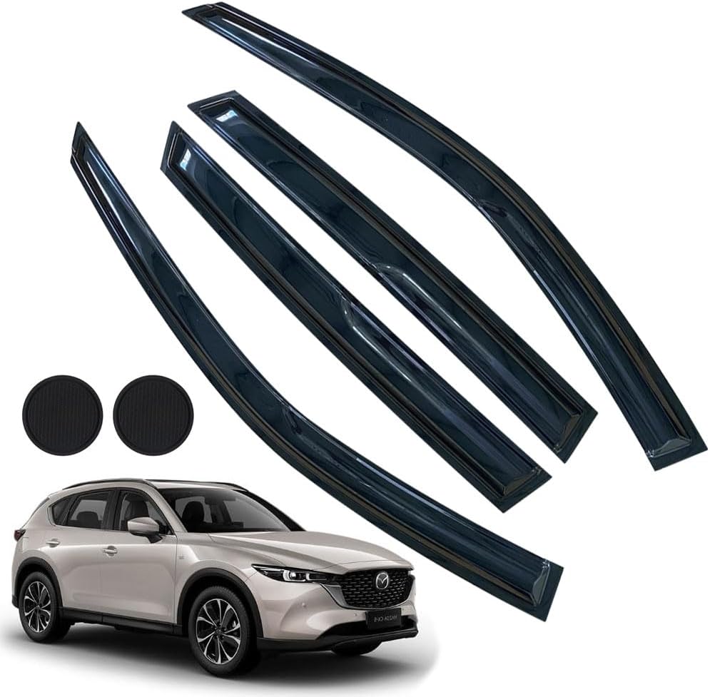 Rain Guards for Mazda CX-5 2017-2023, Tape-on Side Window Deflectors for Mazda CX-5, Window Visors for Mazda Cars, for Mazda Car Accessories 4 Rain Guards ? 2 Car Coasters