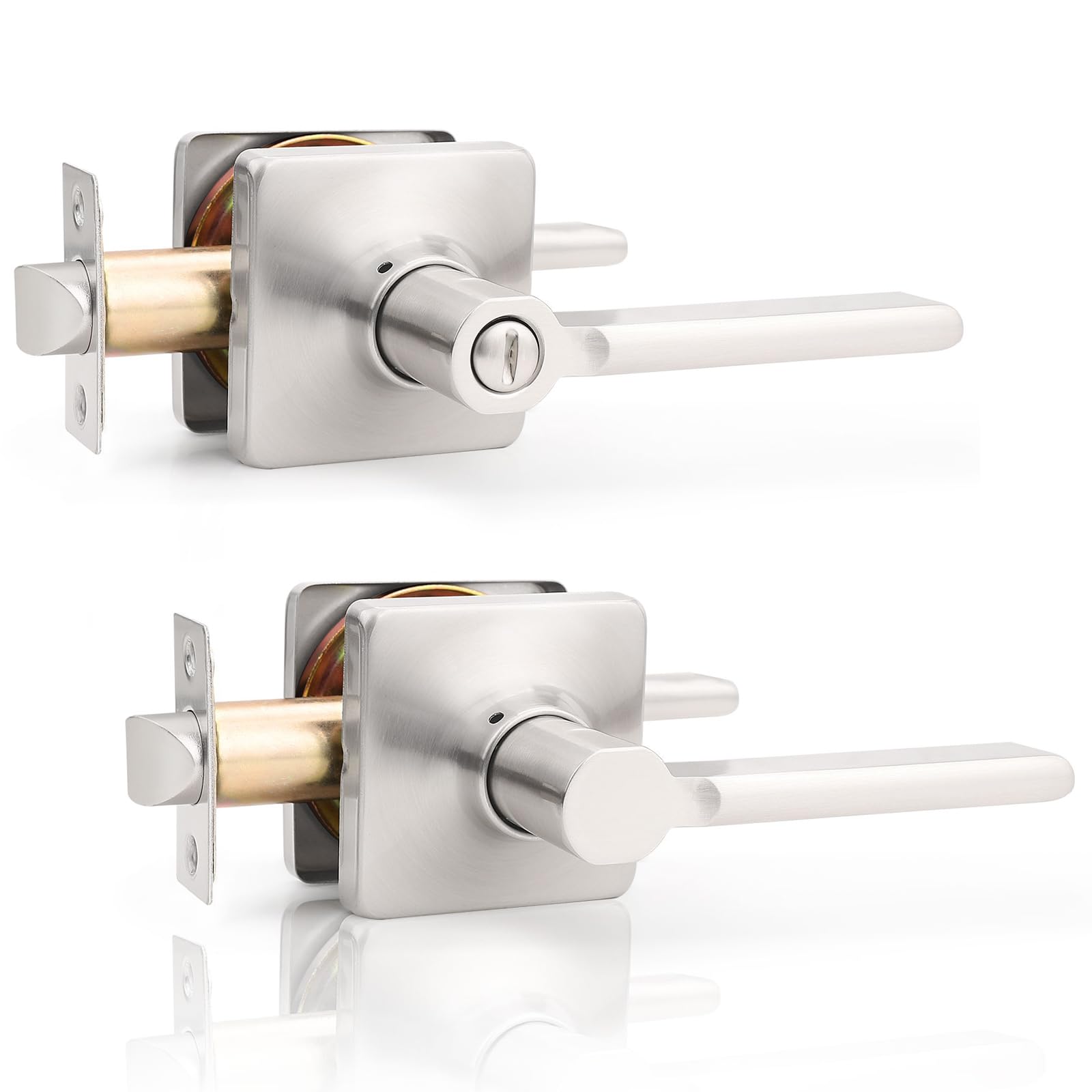 GOBEKOR Brushed Nickel Door Handles Interior with Lock 6 Pack