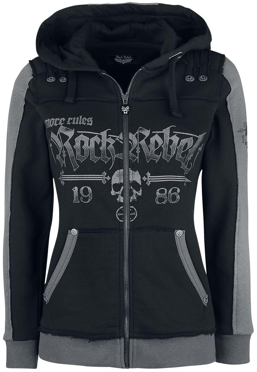 Rock Rebel by EMP Donna Giacca con Cappuccio Nera con Stampe di Teschi