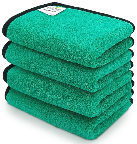 Image of SOFTSPUN Microfiber Hand & Face Wipes 280 GSM 20x30 Cms, 4 Piece Towel Set, Parrot Green! Super Soft & Silky for Hand, Face and Body - Hypoallergenic Sensitive Skin Wipes & Washcloths.