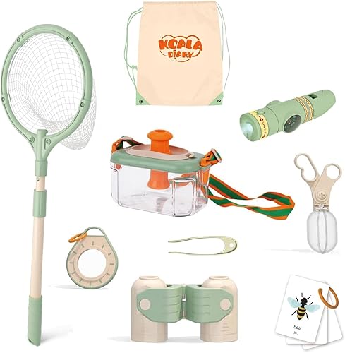 Caja atrapadora de insectos para niños, caja de colección, pinzas de insectos, lupa, tarjetas flashcards, red de mariposa, bolsa de almacenamiento,