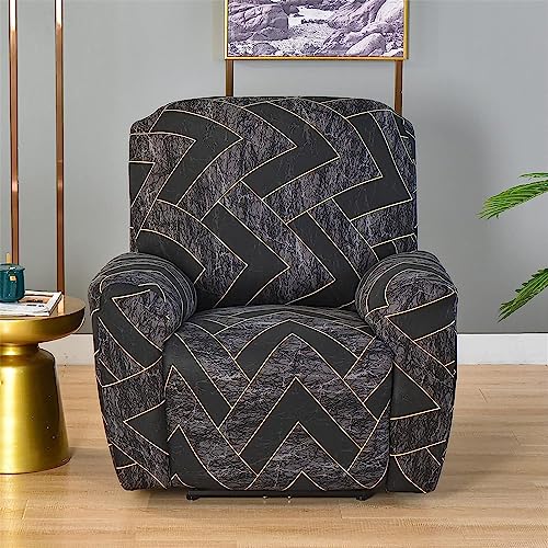 Image of House of Quirk Polyester Recliner Slipcover 4 Pieces Stretch Printed Chair Covers with Side Pocket Sofa Couch Cover Anti-Slip Fitted Recliner Cover Furniture Protector - Black Trellis