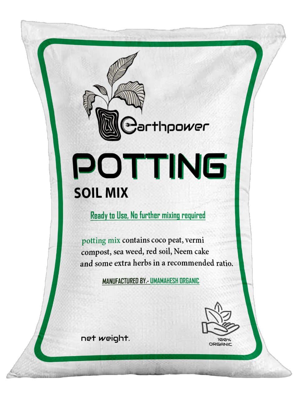 EarthPower Soil for Plants 30KG Potting Soil Mix for Plants 30KG Garden Soil for Plants Less All Purpose Ready to Use Potting Mix Made with Vermicompost, River Sand,Neem Cake, Potash 30KG