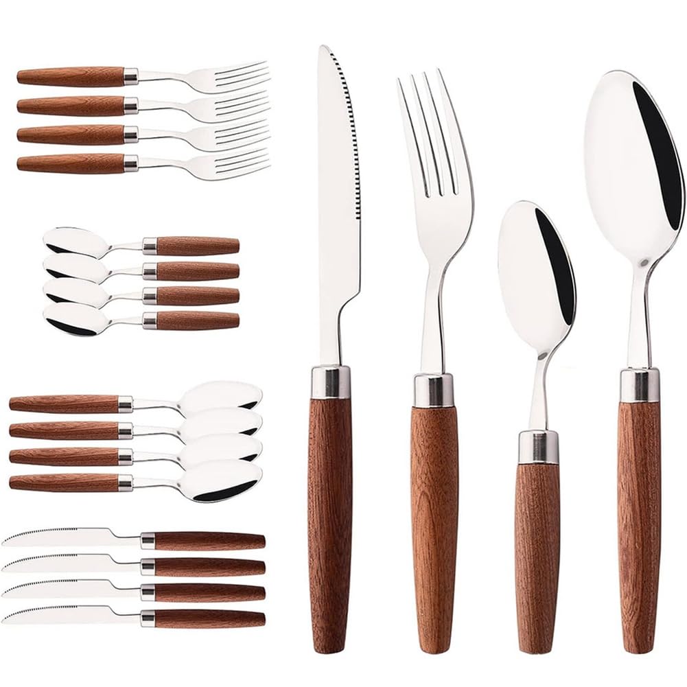 CTRLZS Stainless Steel Imitation Wood Handle Cutlery Set Western Cutlery Knife, Fork, Teaspoon Cutlery Set