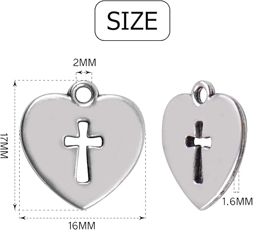 Miniatura 10 de Aylifu Heart Cross Charms, 50 Pieces Alloy Metal Love Heart with Cross Charms Pendants for Making Bracelet Necklace