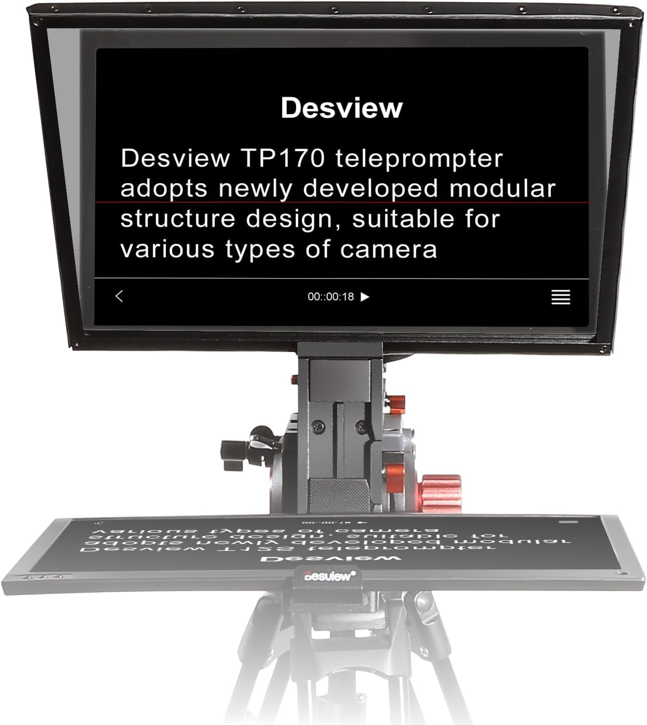 Desview TP170 Teleprompter 17 pollici, lega di alluminio High Display vetro sollevabile con telecomando e app per iPad/DSLR/videocamera, obiettivo grandangolare, registrazione video