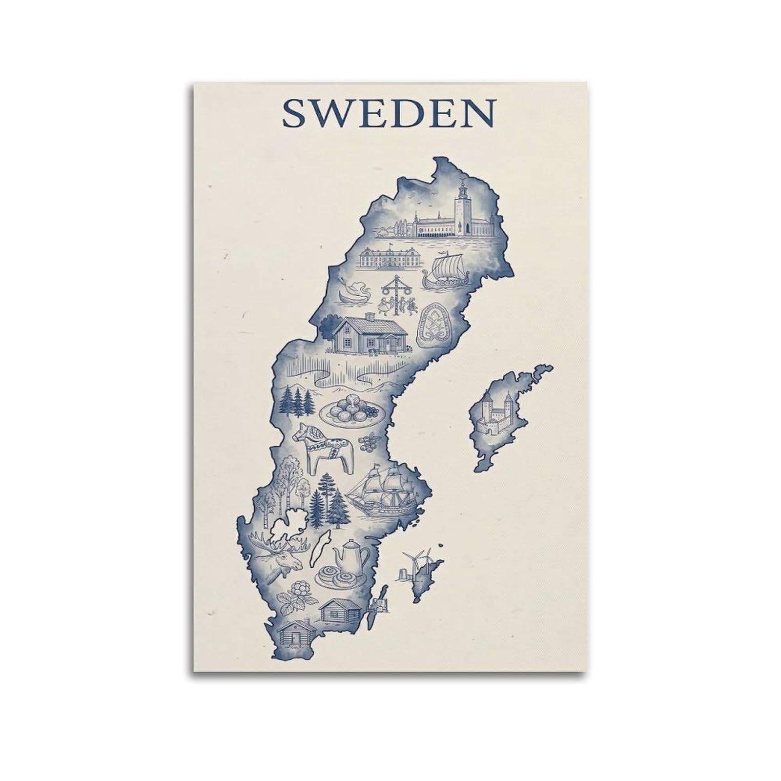 OKAHYS Vintage Sweden Travel Artwork Poster Decorative Painting Canvas Wall Artworks Picture 12x18inch(30x45cm)