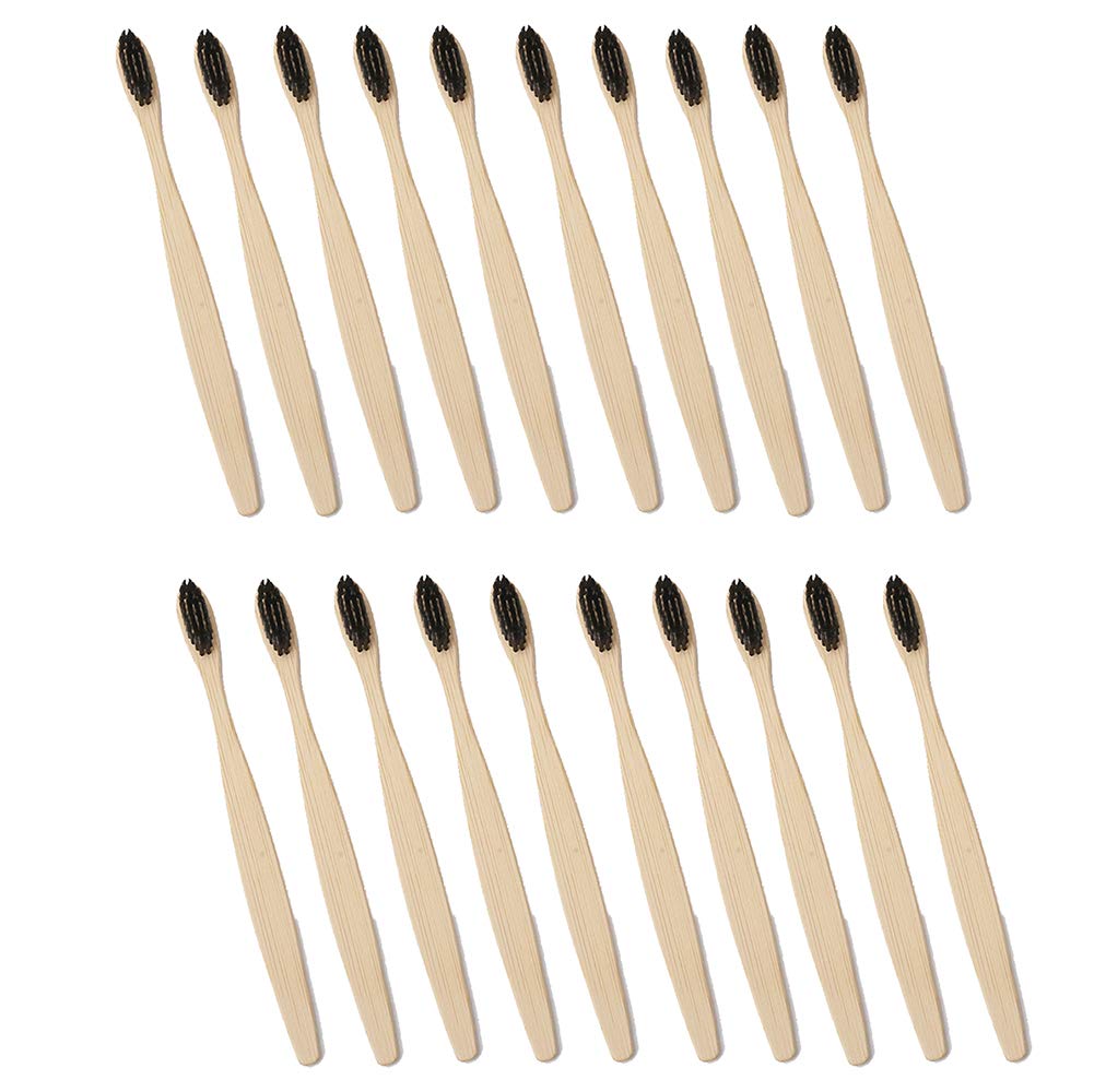 Magik 10-20Pcs Bamboo Toothbrush 100% Natural Organic Medium Bristle BPA-Free Bristles (20 Pack, Black)